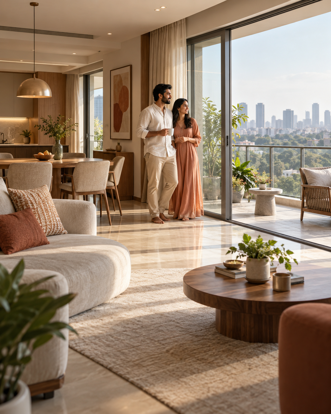 Couple enjoying a premium urban residence